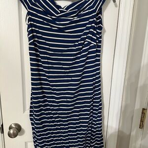 Lauren Ralph Lauren Navy and White Striped Over the shoulder Dress